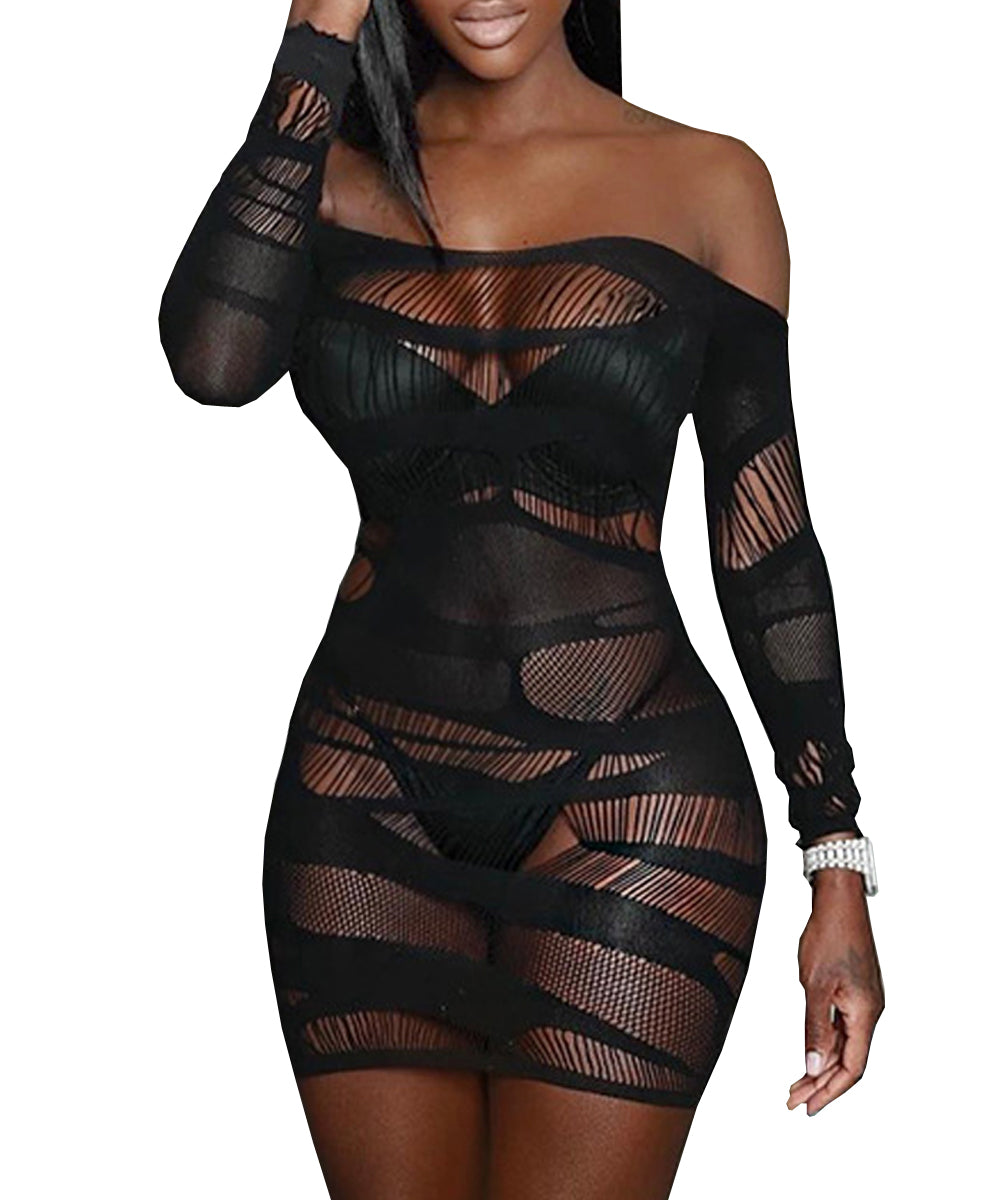 Buitifo Women Lingerie Dress One Piece Babydoll Sexy Nightwear Bodycon Ripped Mini Dresses