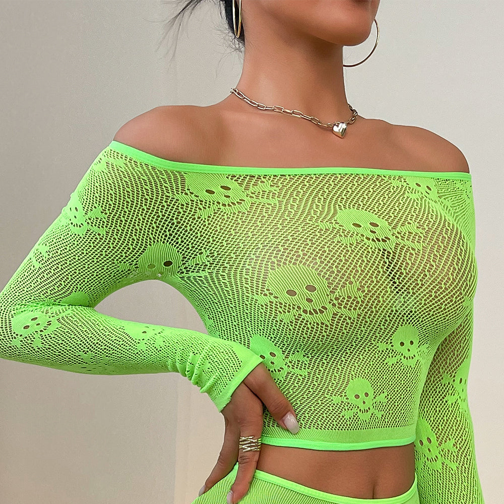 Buitifo Women Sexy Crop Top Fishnet Lingerie Skull Cosplay Tee Shirt B Buitifo Women Sexy Crop Top Fishnet Lingerie Skull Cosplay Tee Shirt B