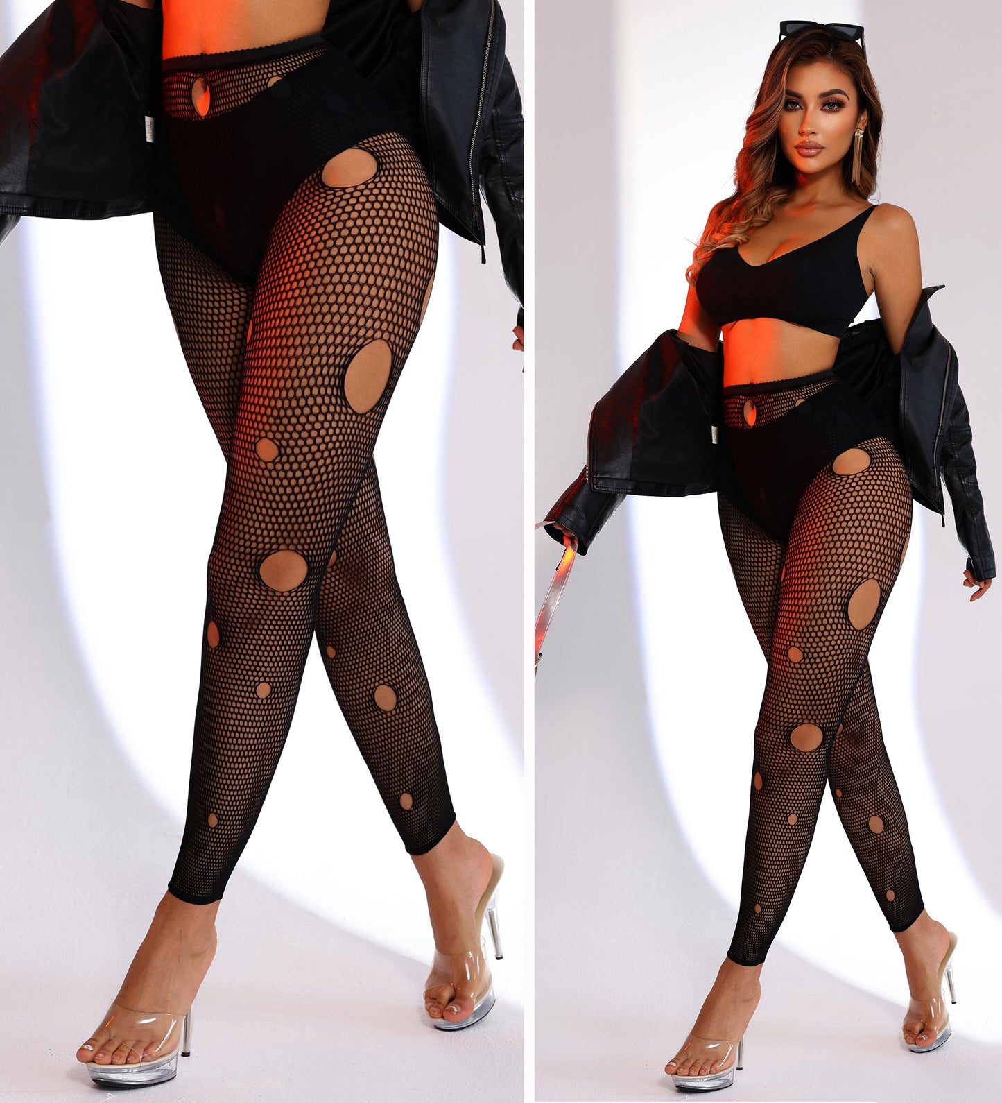 Buitifo Women Sexy Tights Fishnet Opening Leggings Stripe Pantihose Lingerie Pants