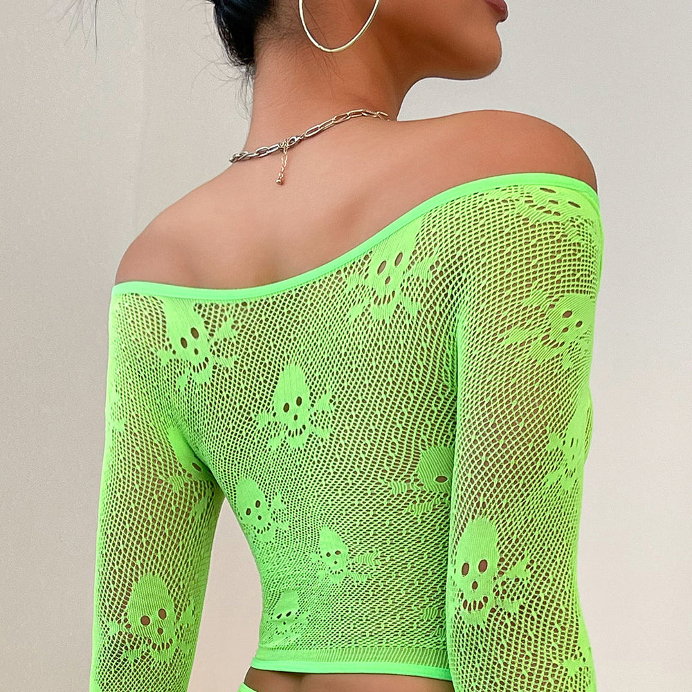 Buitifo Women Sexy Crop Top Fishnet Lingerie Skull Cosplay Tee Shirt Blouse Exotic Beach Cover Up