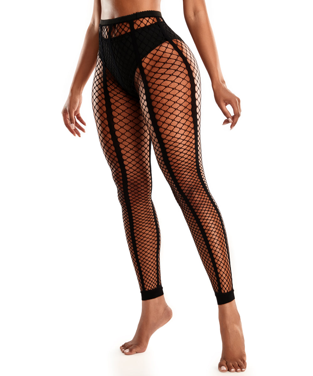 Buitifo Women Sexy Tights Fishnet Opening Leggings Stripe Pantihose Lingerie Pants