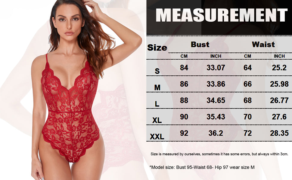 Buitifo Women Lace Bodysuit One Piece Babydoll Backless Mini Teddy V Neck Lingerie