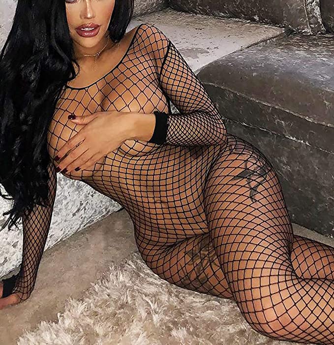 Buitifo Womens Fishnet Bodystocking Plus Size Crotchless Bodysuit Sexy Tights Soft Nightwear Lingerie