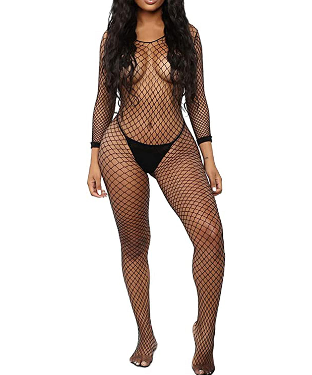 Buitifo Womens Fishnet Bodystocking Plus Size Crotchless Bodysuit Sexy Tights Soft Nightwear Lingerie